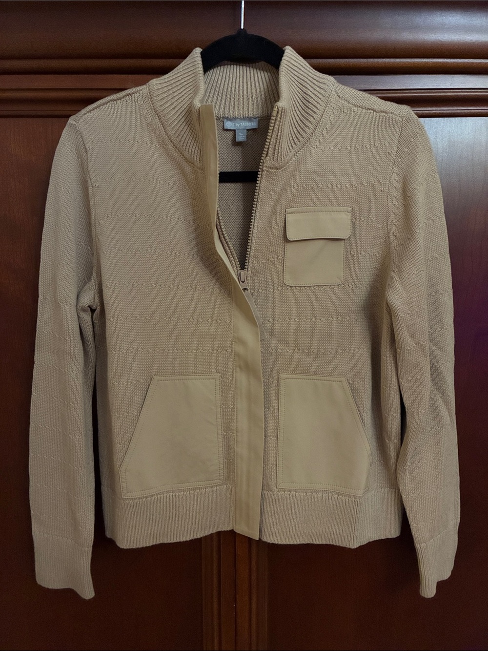 Talbots Beige Knit Zip-Front Women's Jacket